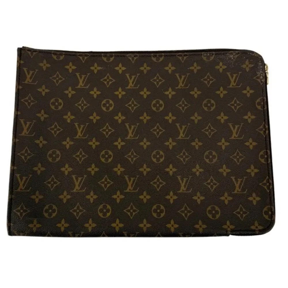 Louis Vuitton Monogram Poche Documents Portfolio Laptop Case Brown Canvas 15x11